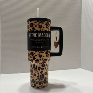 Steve Madden Black Brown Leopard Print 40oz Insulated Stainless Steel Tumbler